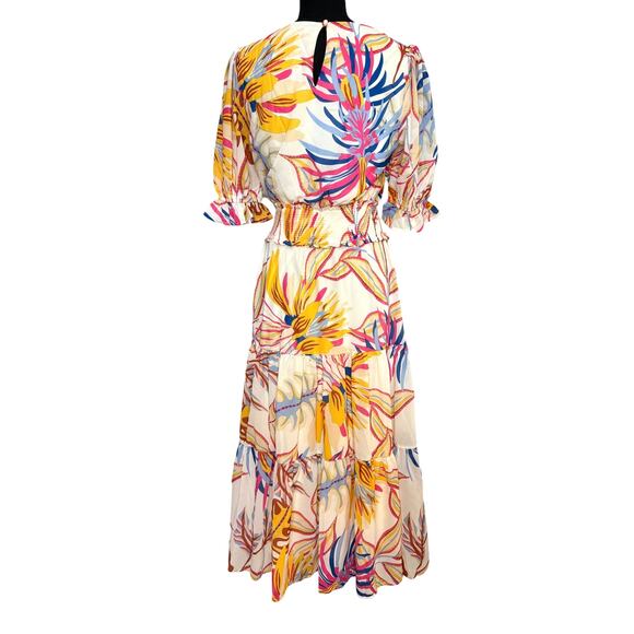 BOHO  Floral Flying Tomato Dress Fall  Ruffles womens size small Puff Sleeve - Picture 2 of 11